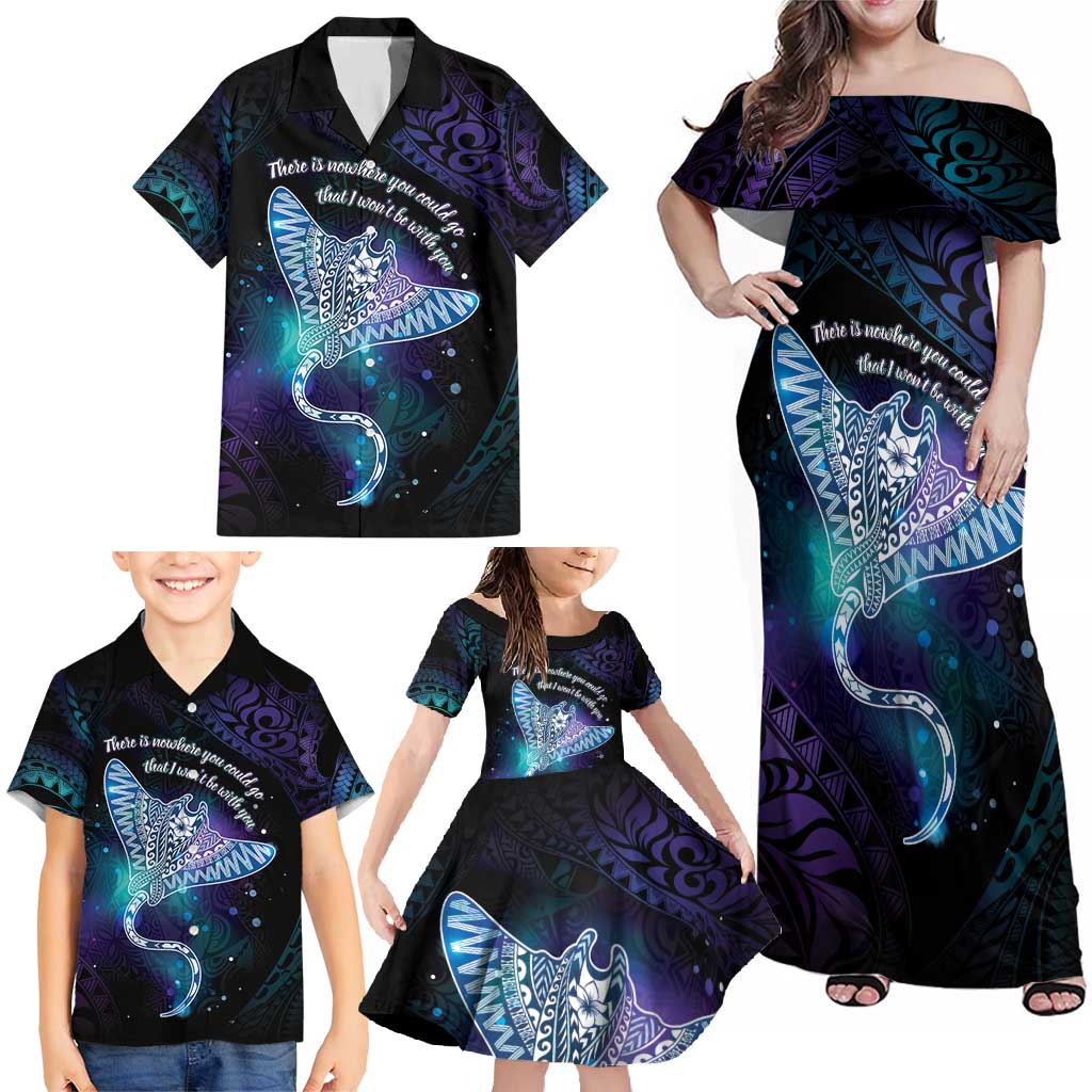 Polynesian Tala Manta Ray Family Matching Off Shoulder Maxi Dress and Hawaiian Shirt Nowhere You Could Go That I Won't Be With You - Polynesian Pride