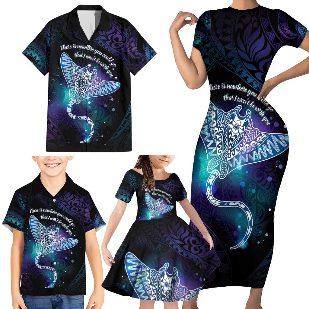 Polynesian Tala Manta Ray Family Matching Short Sleeve Bodycon Dress and Hawaiian Shirt Nowhere You Could Go That I Won't Be With You - Polynesian Pride