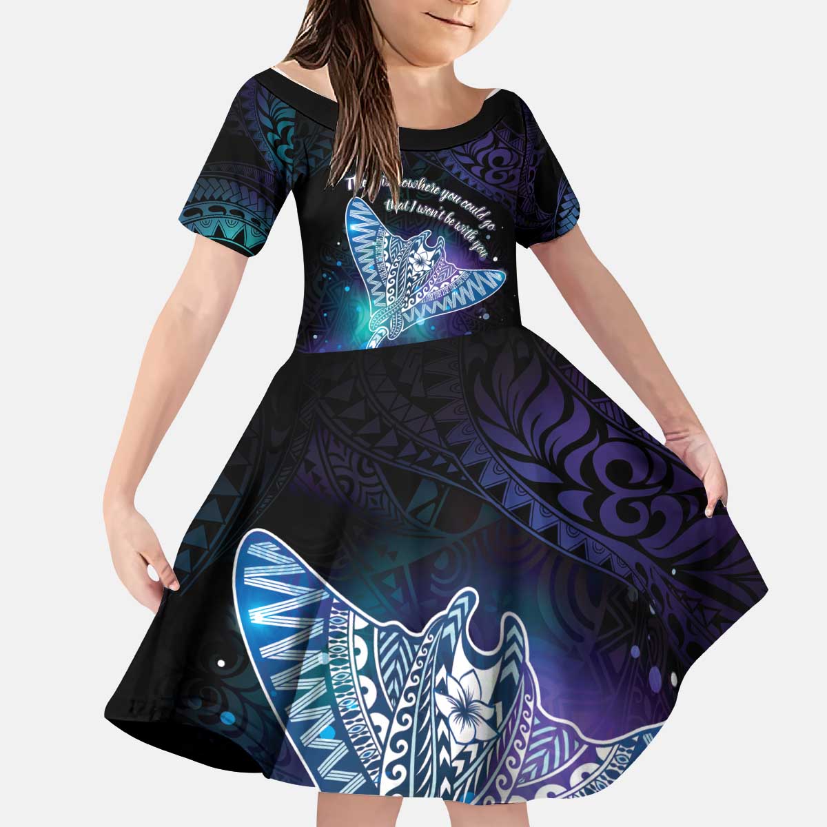 Polynesian Tala Manta Ray Kid Short Sleeve Dress Nowhere You Could Go That I Won't Be With You - Polynesian Pride