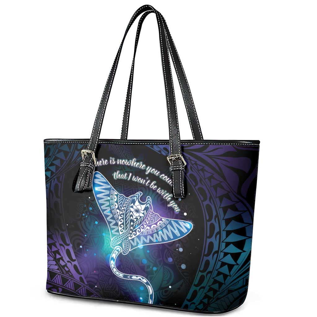 Polynesian Tala Manta Ray Leather Tote Bag Nowhere You Could Go That I Won't Be With You - Polynesian Pride