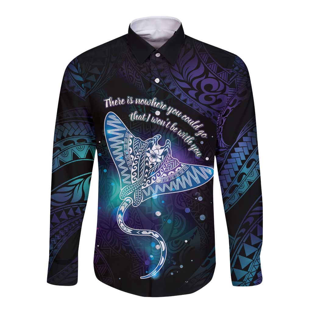Polynesian Tala Manta Ray Long Sleeve Button Shirt Nowhere You Could Go That I Won't Be With You - Polynesian Pride