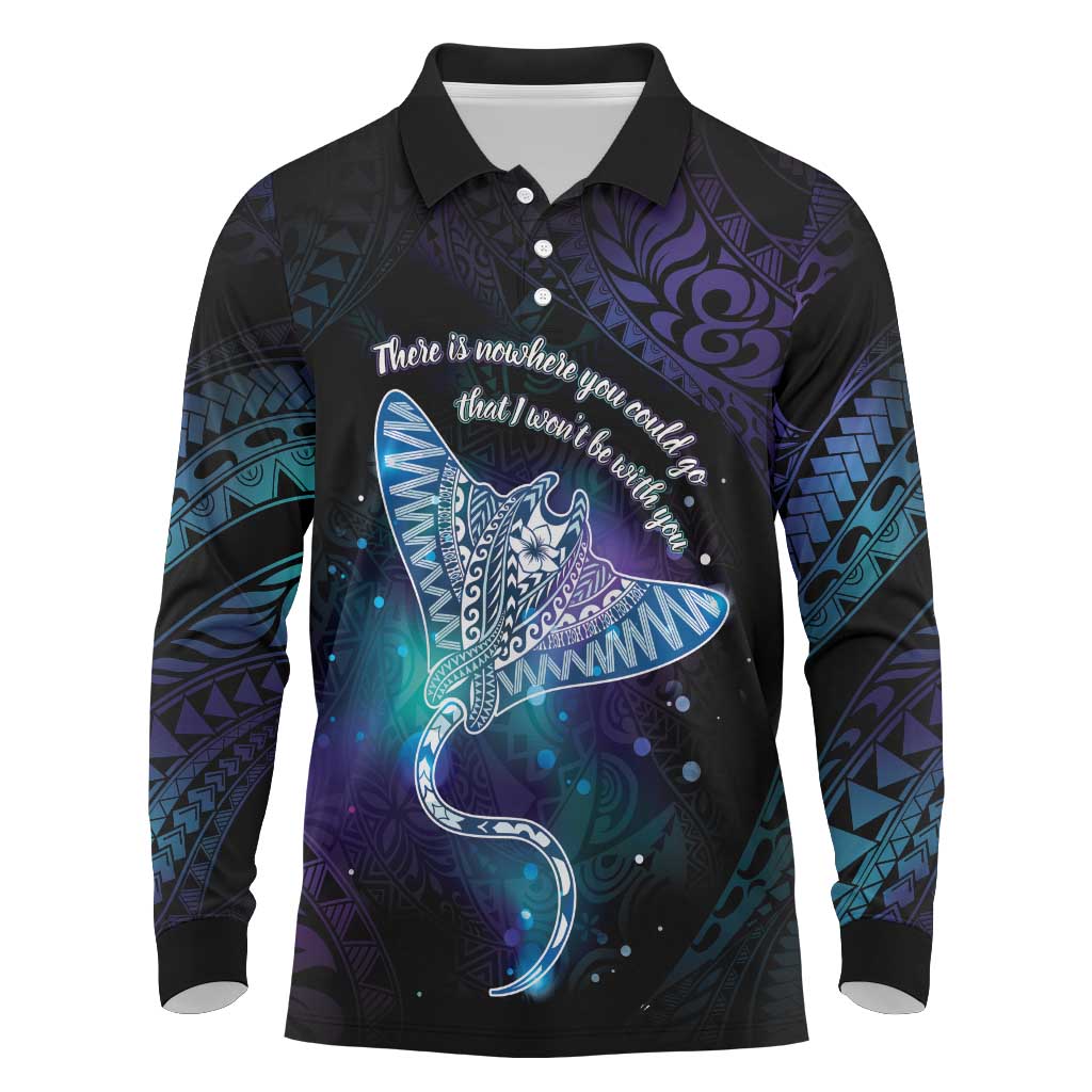 Polynesian Tala Manta Ray Long Sleeve Polo Shirt Nowhere You Could Go That I Won't Be With You - Polynesian Pride