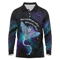 Polynesian Tala Manta Ray Long Sleeve Polo Shirt Nowhere You Could Go That I Won't Be With You - Polynesian Pride