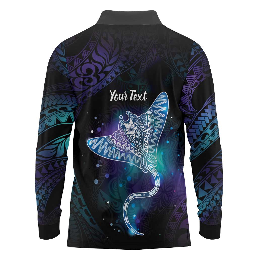 Polynesian Tala Manta Ray Long Sleeve Polo Shirt Nowhere You Could Go That I Won't Be With You - Polynesian Pride
