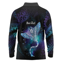 Polynesian Tala Manta Ray Long Sleeve Polo Shirt Nowhere You Could Go That I Won't Be With You - Polynesian Pride