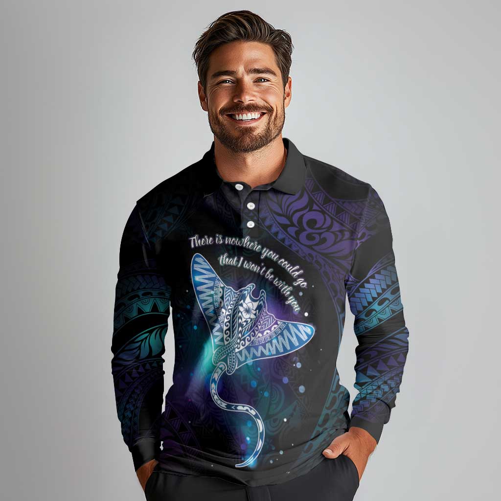 Polynesian Tala Manta Ray Long Sleeve Polo Shirt Nowhere You Could Go That I Won't Be With You - Polynesian Pride