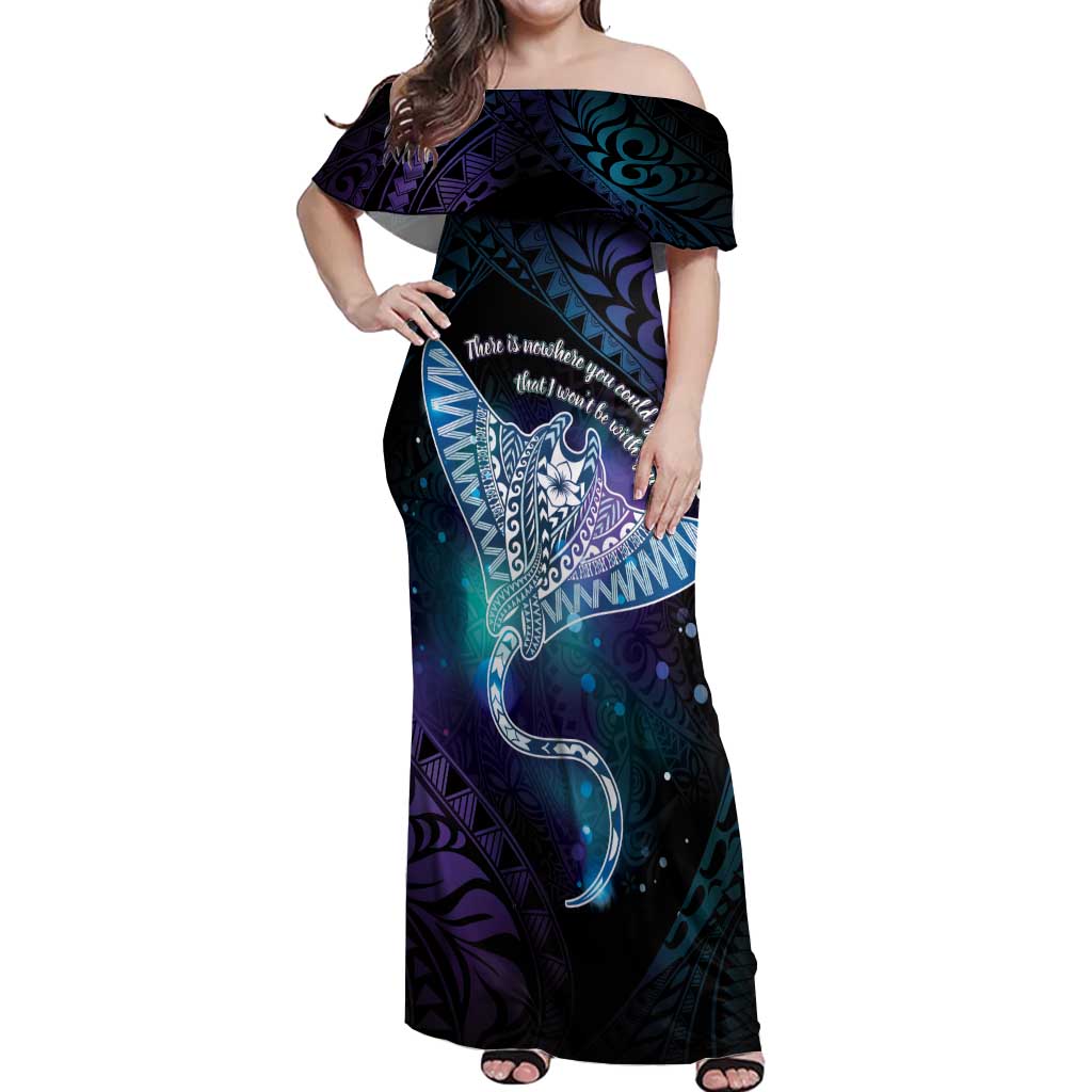Polynesian Tala Manta Ray Off Shoulder Maxi Dress Nowhere You Could Go That I Won't Be With You - Polynesian Pride