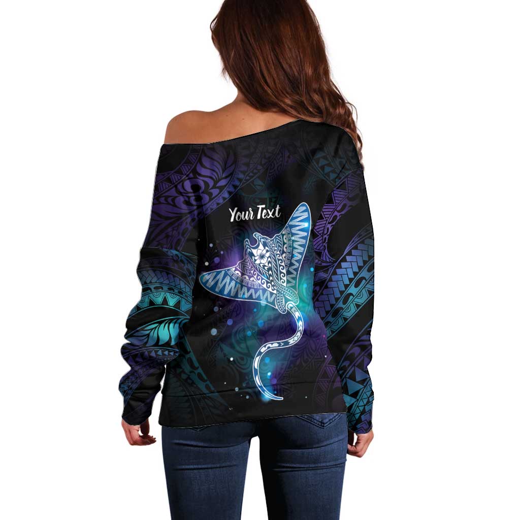 Polynesian Tala Manta Ray Off Shoulder Sweater Nowhere You Could Go That I Won't Be With You - Polynesian Pride