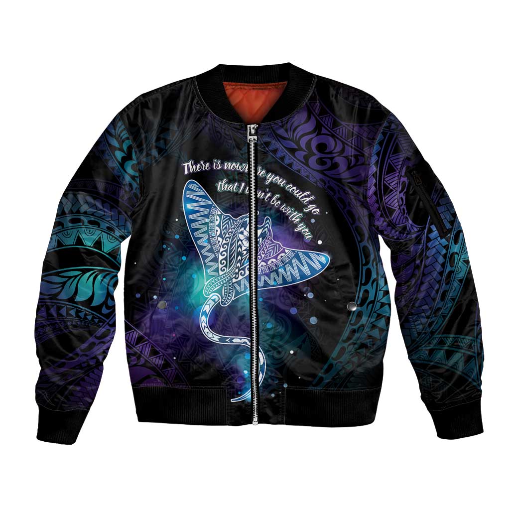 Polynesian Tala Manta Ray Sleeve Zip Bomber Jacket Nowhere You Could Go That I Won't Be With You - Polynesian Pride
