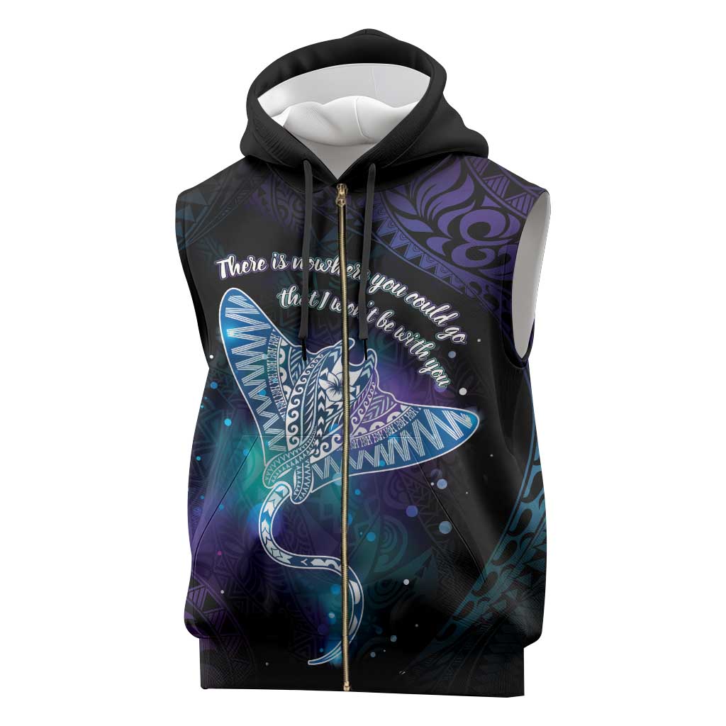 Polynesian Tala Manta Ray Sleeveless Zip Hoodie Nowhere You Could Go That I Won't Be With You - Polynesian Pride