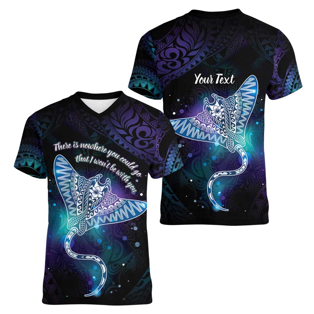 Polynesian Tala Manta Ray Women V-Neck T-Shirt Nowhere You Could Go That I Won't Be With You - Polynesian Pride
