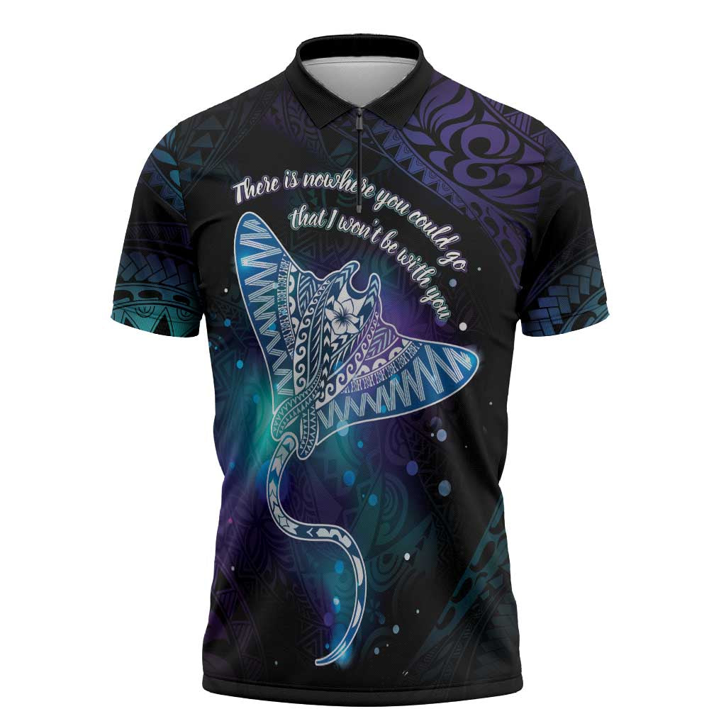 Polynesian Tala Manta Ray Zipper Polo Shirt Nowhere You Could Go That I Won't Be With You - Polynesian Pride