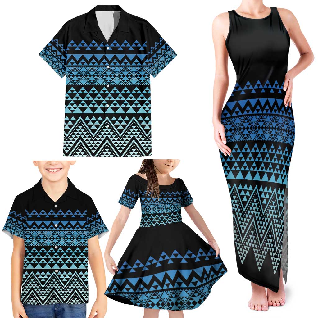 Maori Niho Taniwha Te Wheiao Family Matching Tank Maxi Dress and Hawaiian Shirt Moana Blue - Polynesian Pride