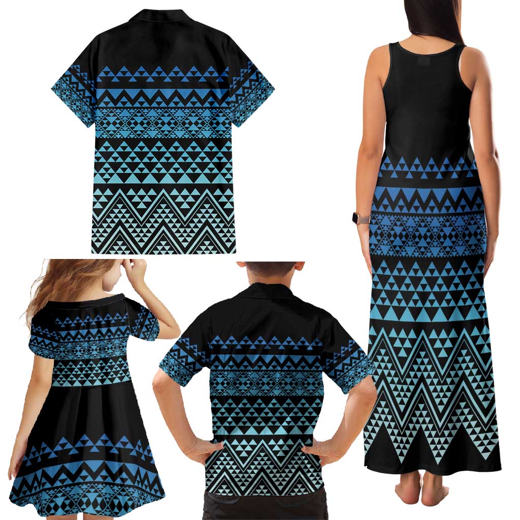 Maori Niho Taniwha Te Wheiao Family Matching Tank Maxi Dress and Hawaiian Shirt Moana Blue - Polynesian Pride