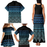 Maori Niho Taniwha Te Wheiao Family Matching Tank Maxi Dress and Hawaiian Shirt Moana Blue - Polynesian Pride