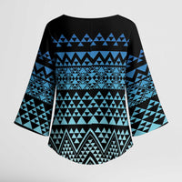 Maori Niho Taniwha Te Wheiao Kimono Sleeve Blouse Moana Blue - Polynesian Pride