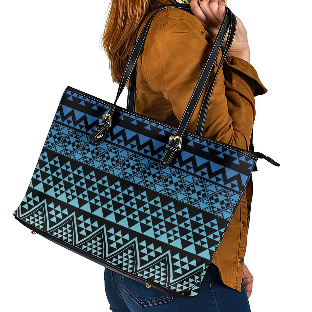 Maori Niho Taniwha Te Wheiao Leather Tote Bag Moana Blue - Polynesian Pride
