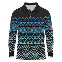 Maori Niho Taniwha Te Wheiao Long Sleeve Polo Shirt Moana Blue - Polynesian Pride