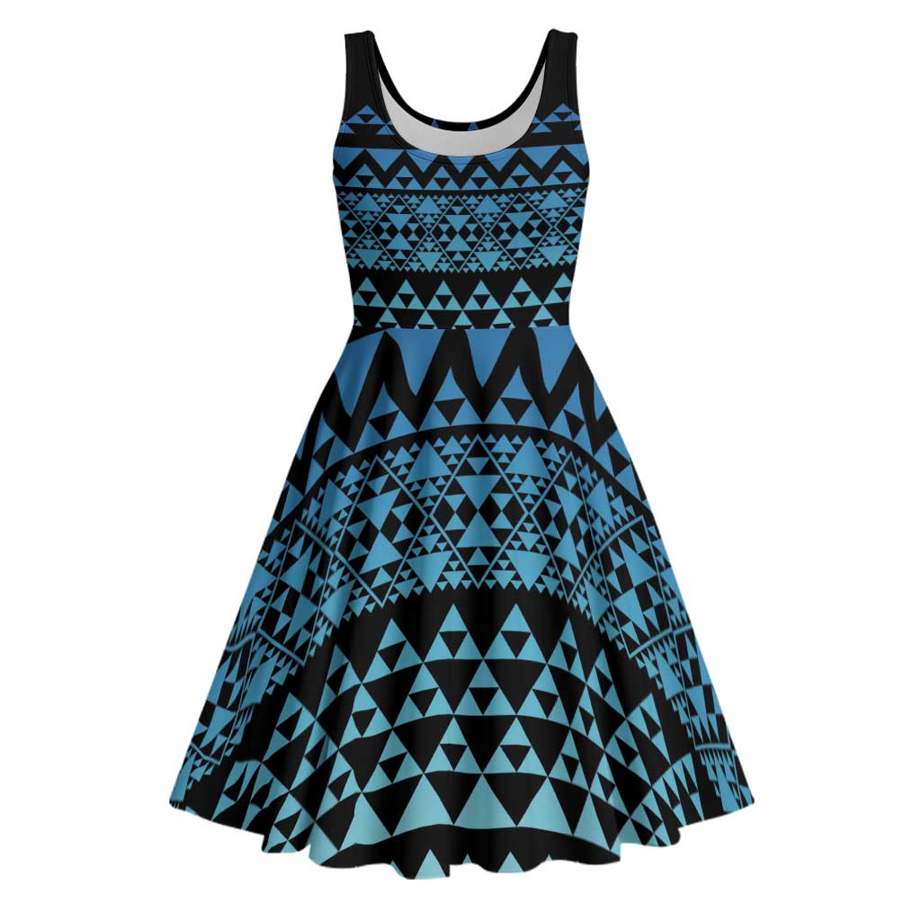 Maori Niho Taniwha Te Wheiao Midi Dress Moana Blue - Polynesian Pride