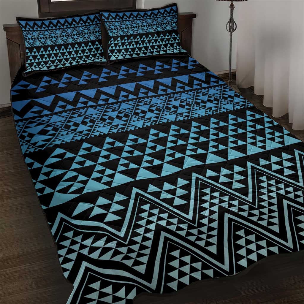 Maori Niho Taniwha Te Wheiao Quilt Bed Set Moana Blue - Polynesian Pride