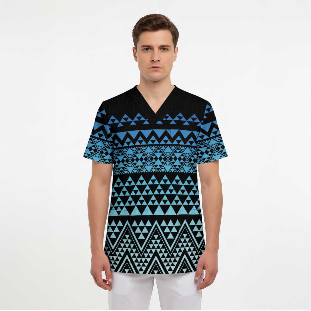 Maori Niho Taniwha Te Wheiao Scrub Top Moana Blue - Polynesian Pride