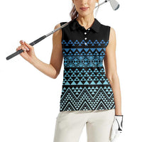 Maori Niho Taniwha Te Wheiao Women Sleeveless Polo Shirt Moana Blue - Polynesian Pride