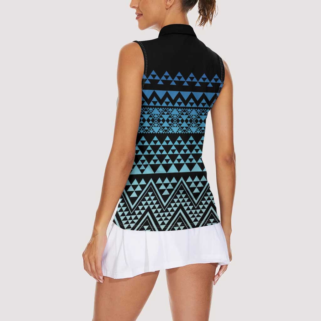 Maori Niho Taniwha Te Wheiao Women Sleeveless Polo Shirt Moana Blue - Polynesian Pride