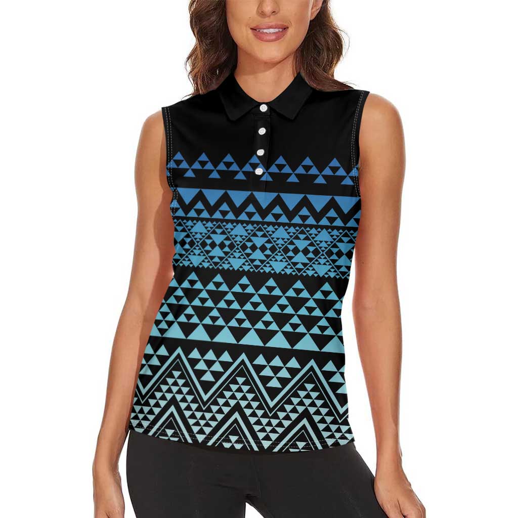 Maori Niho Taniwha Te Wheiao Women Sleeveless Polo Shirt Moana Blue - Polynesian Pride