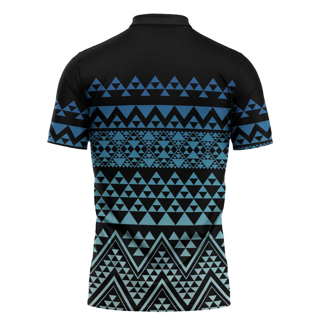 Maori Niho Taniwha Te Wheiao Zipper Polo Shirt Moana Blue - Polynesian Pride