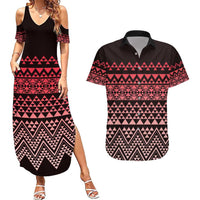 Maori Niho Taniwha Te Wheiao Couples Matching Summer Maxi Dress and Hawaiian Shirt Terracotta - Polynesian Pride