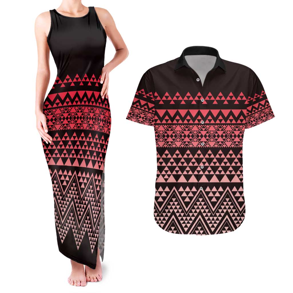 Maori Niho Taniwha Te Wheiao Couples Matching Tank Maxi Dress and Hawaiian Shirt Terracotta - Polynesian Pride