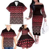 Maori Niho Taniwha Te Wheiao Family Matching Off The Shoulder Long Sleeve Dress and Hawaiian Shirt Terracotta - Polynesian Pride