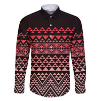 Maori Niho Taniwha Te Wheiao Family Matching Off The Shoulder Long Sleeve Dress and Hawaiian Shirt Terracotta - Polynesian Pride