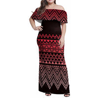 Maori Niho Taniwha Te Wheiao Family Matching Off Shoulder Maxi Dress and Hawaiian Shirt Terracotta - Polynesian Pride