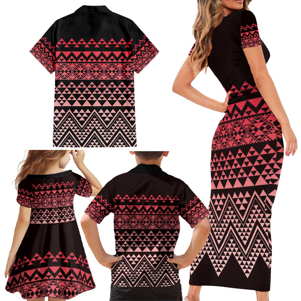 Maori Niho Taniwha Te Wheiao Family Matching Short Sleeve Bodycon Dress and Hawaiian Shirt Terracotta - Polynesian Pride