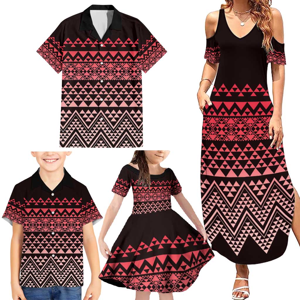 Maori Niho Taniwha Te Wheiao Family Matching Summer Maxi Dress and Hawaiian Shirt Terracotta - Polynesian Pride