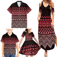 Maori Niho Taniwha Te Wheiao Family Matching Summer Maxi Dress and Hawaiian Shirt Terracotta - Polynesian Pride