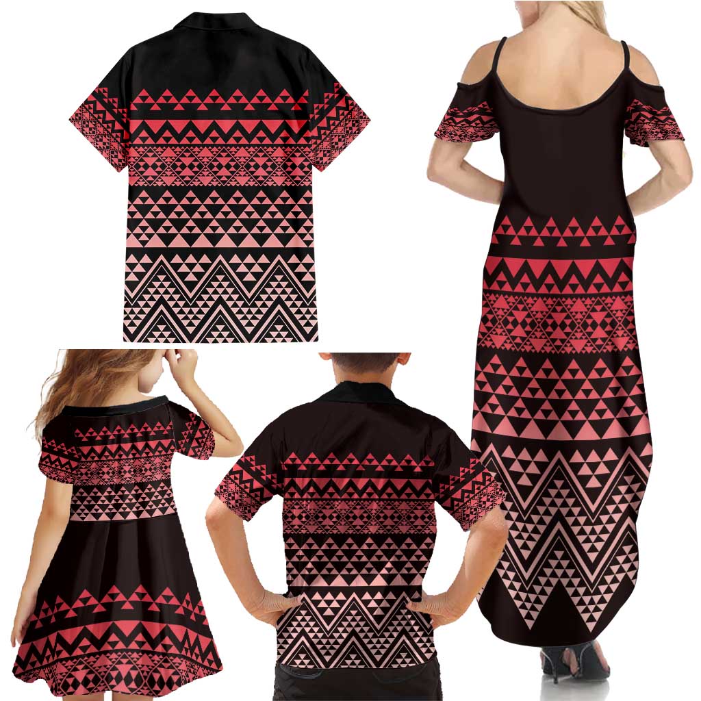 Maori Niho Taniwha Te Wheiao Family Matching Summer Maxi Dress and Hawaiian Shirt Terracotta - Polynesian Pride