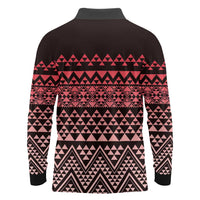 Maori Niho Taniwha Te Wheiao Long Sleeve Polo Shirt Terracotta - Polynesian Pride