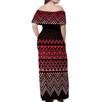 Maori Niho Taniwha Te Wheiao Off Shoulder Maxi Dress Terracotta - Polynesian Pride