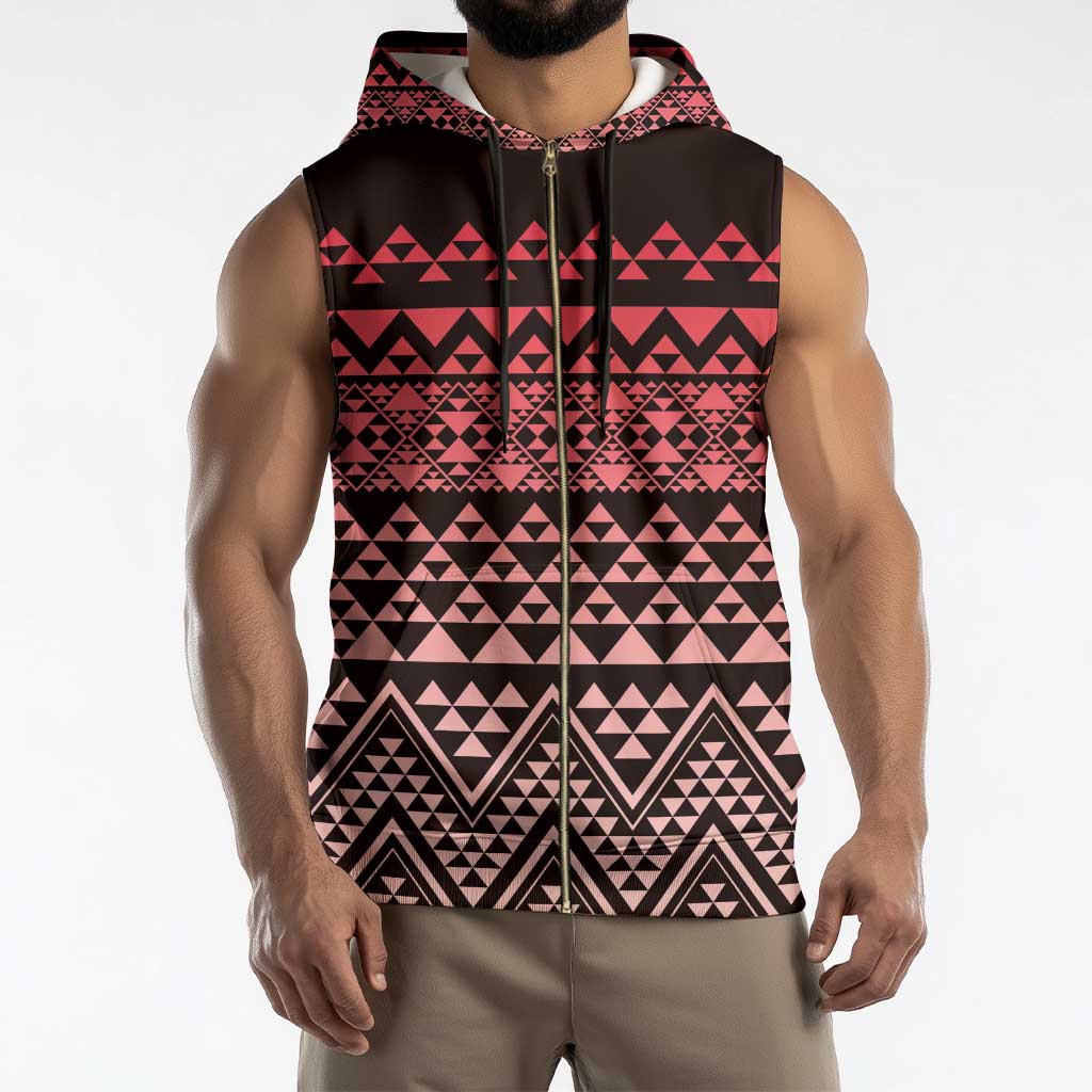 Maori Niho Taniwha Te Wheiao Sleeveless Zip Hoodie Terracotta - Polynesian Pride