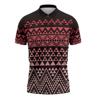 Maori Niho Taniwha Te Wheiao Zipper Polo Shirt Terracotta - Polynesian Pride