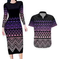 Maori Niho Taniwha Te Wheiao Couples Matching Long Sleeve Bodycon Dress and Hawaiian Shirt Waiporoporo - Polynesian Pride