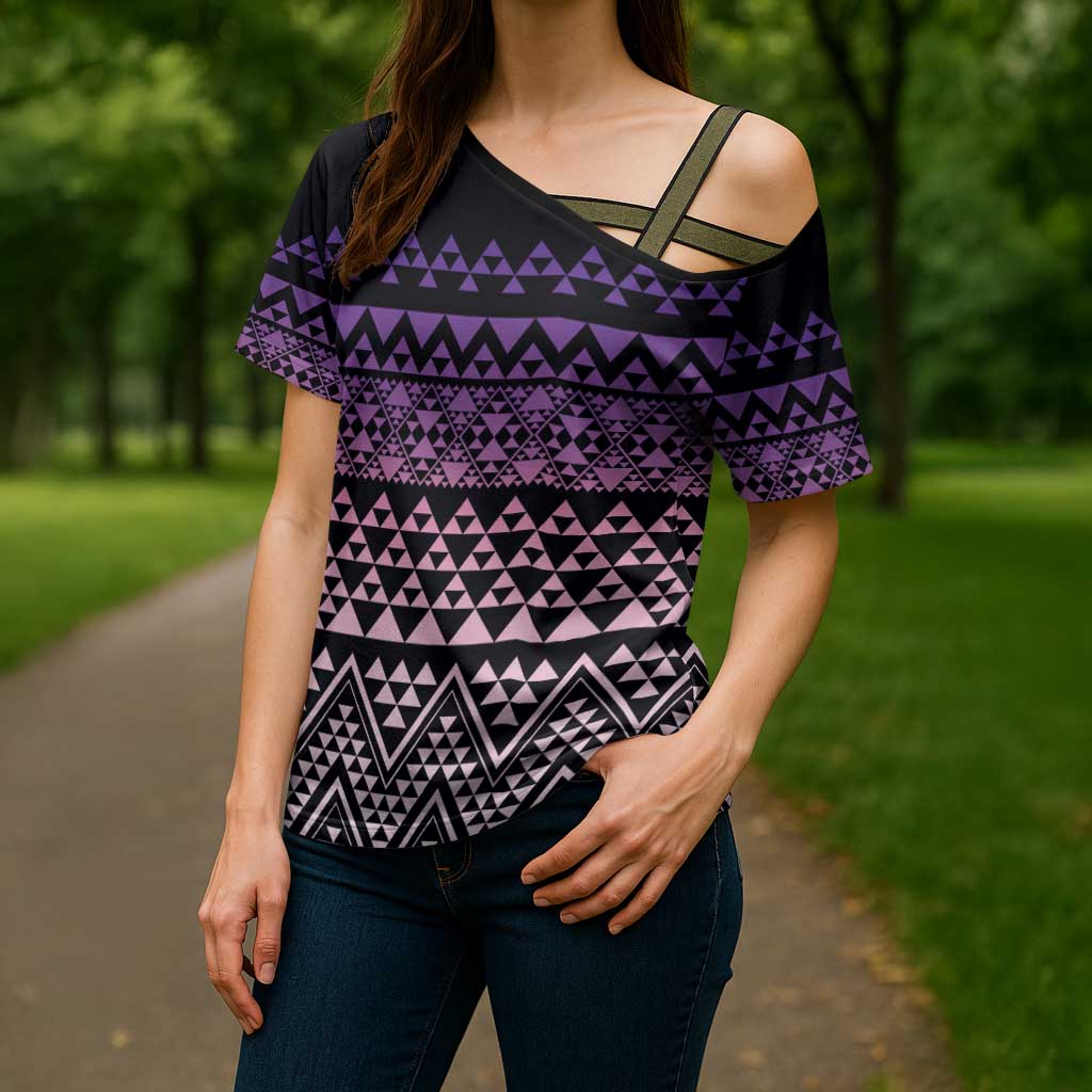 Maori Niho Taniwha Te Wheiao Cross Shoulder Shirt Waiporoporo - Polynesian Pride