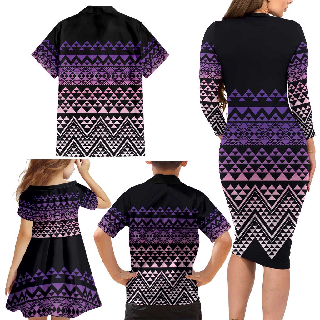Maori Niho Taniwha Te Wheiao Family Matching Long Sleeve Bodycon Dress and Hawaiian Shirt Waiporoporo - Polynesian Pride