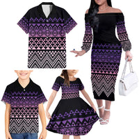Maori Niho Taniwha Te Wheiao Family Matching Off The Shoulder Long Sleeve Dress and Hawaiian Shirt Waiporoporo - Polynesian Pride