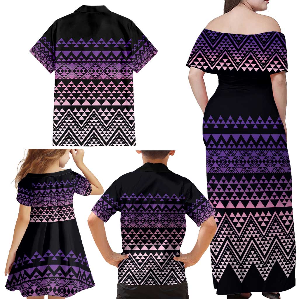 Maori Niho Taniwha Te Wheiao Family Matching Off Shoulder Maxi Dress and Hawaiian Shirt Waiporoporo - Polynesian Pride