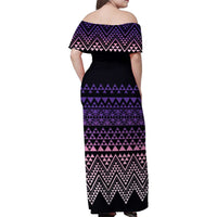 Maori Niho Taniwha Te Wheiao Family Matching Off Shoulder Maxi Dress and Hawaiian Shirt Waiporoporo - Polynesian Pride