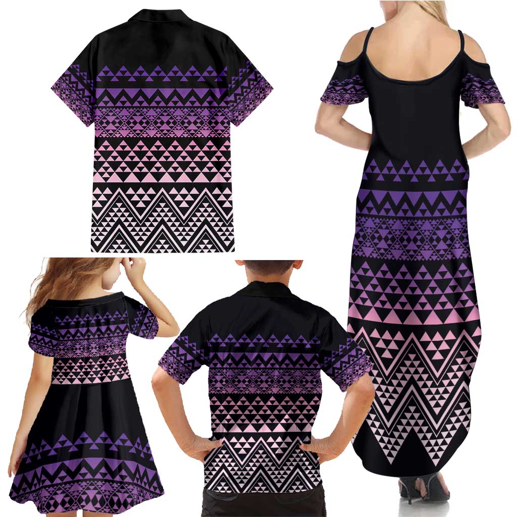 Maori Niho Taniwha Te Wheiao Family Matching Summer Maxi Dress and Hawaiian Shirt Waiporoporo - Polynesian Pride
