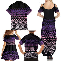 Maori Niho Taniwha Te Wheiao Family Matching Summer Maxi Dress and Hawaiian Shirt Waiporoporo - Polynesian Pride